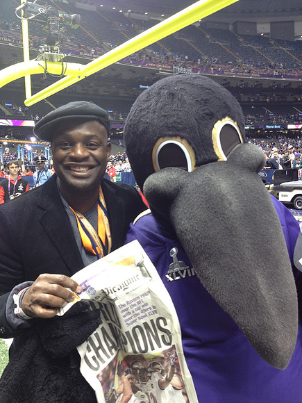 Joseph Hobbs and Poe (Baltimore Raven NFL Mascot)
