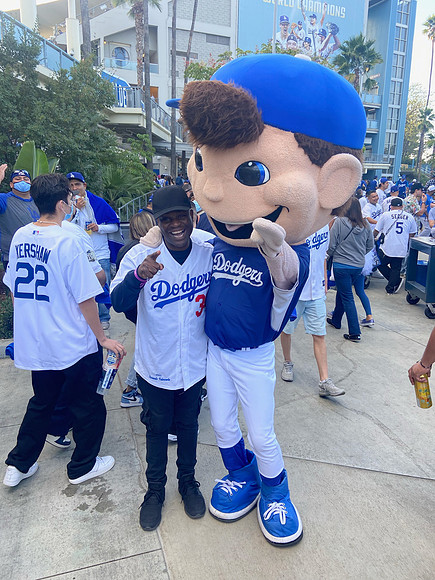 Joseph Hobbs and Bailey (Los Angeles Dodger MLB Mascot)