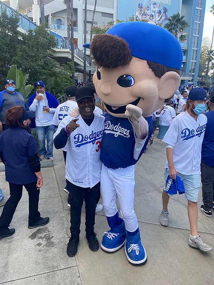 Joseph Hobbs and Bailey (Los Angeles Dodger MLB Mascot)