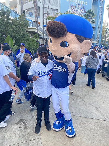 Joseph Hobbs and Bailey (Los Angeles Dodger MLB Mascot)