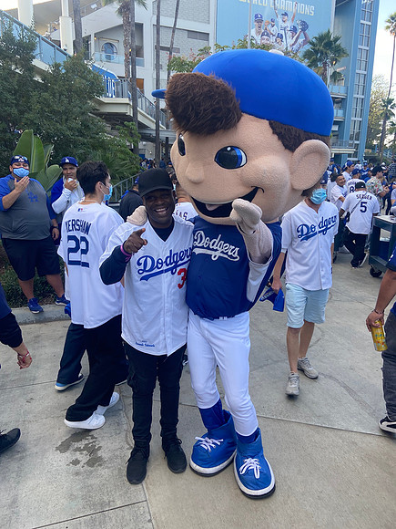 Joseph Hobbs and Bailey (Los Angeles Dodger MLB Mascot)